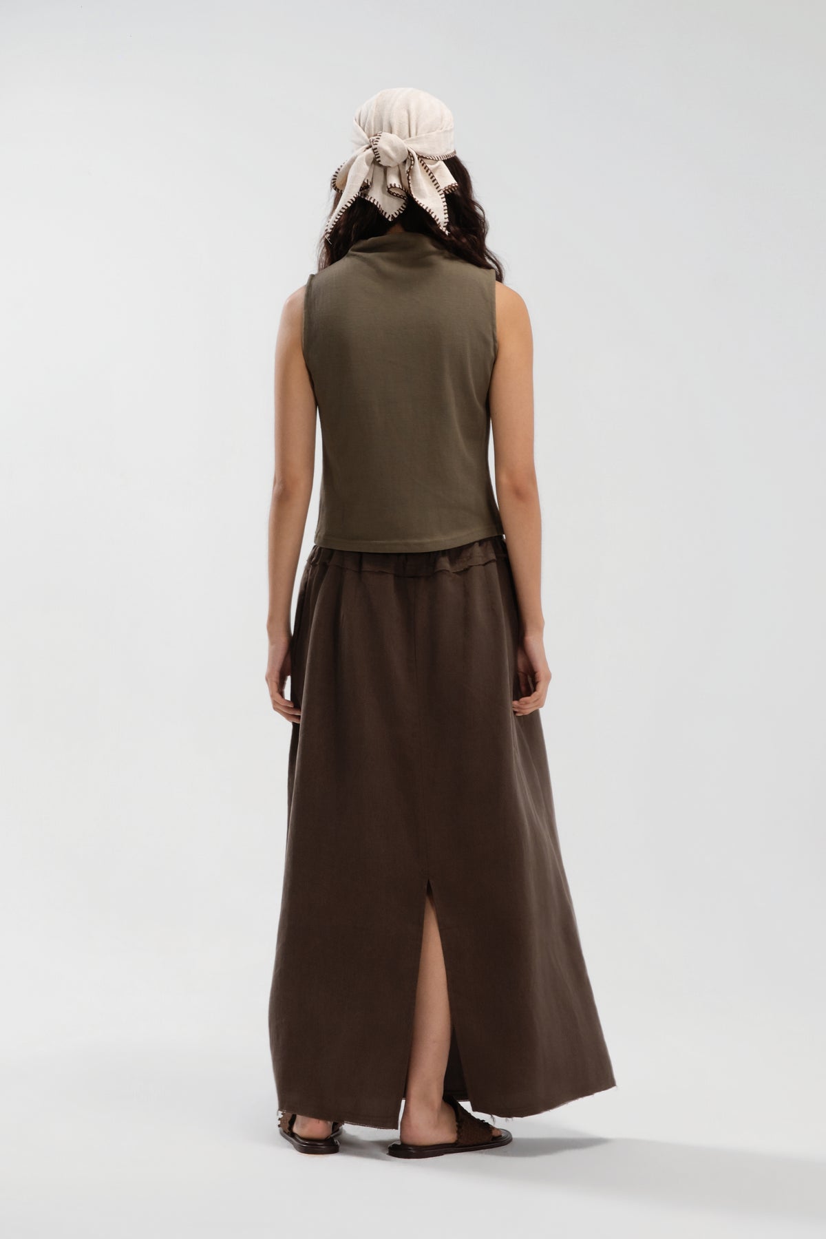 Raw Hem Long Skirt (Ash Brown)