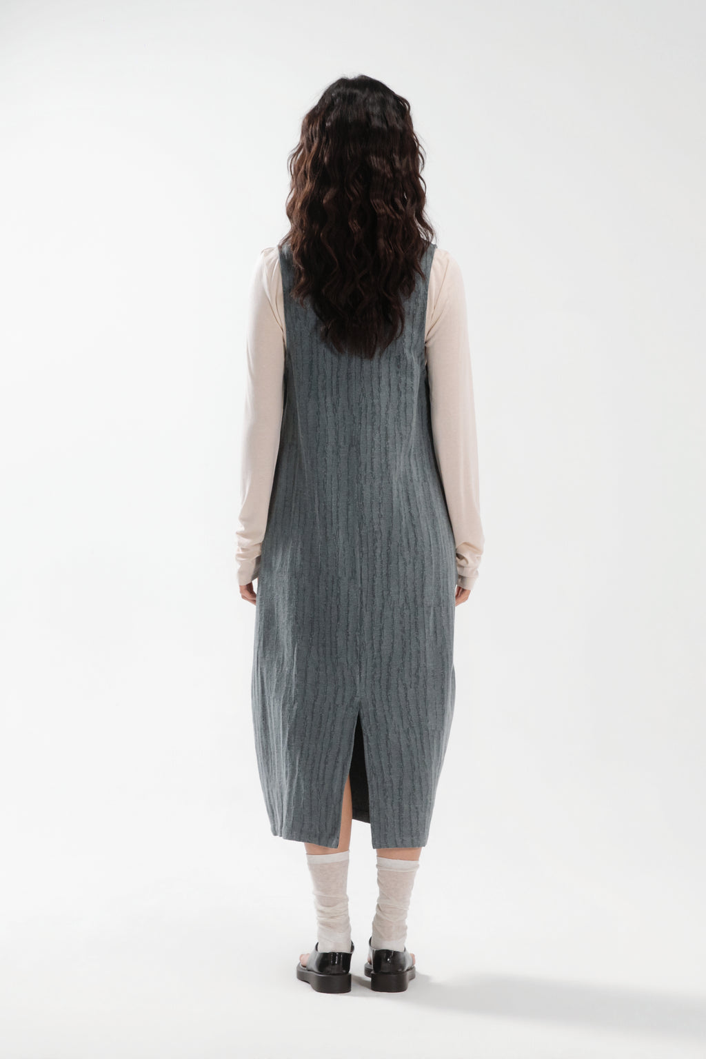 Front Deep-V Tank Cocoon Dress (Aged Teal)