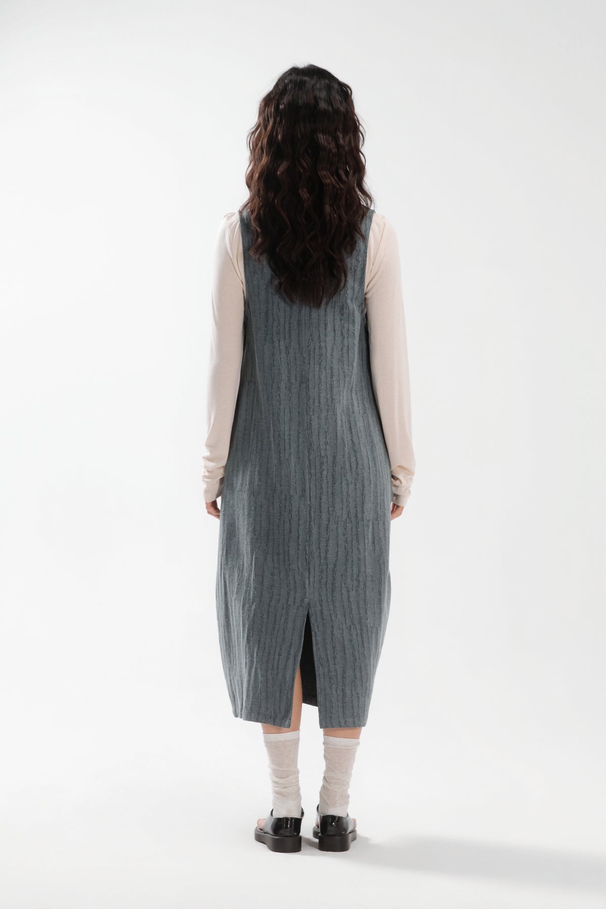 Front Deep-V Tank Cocoon Dress (Aged Teal)