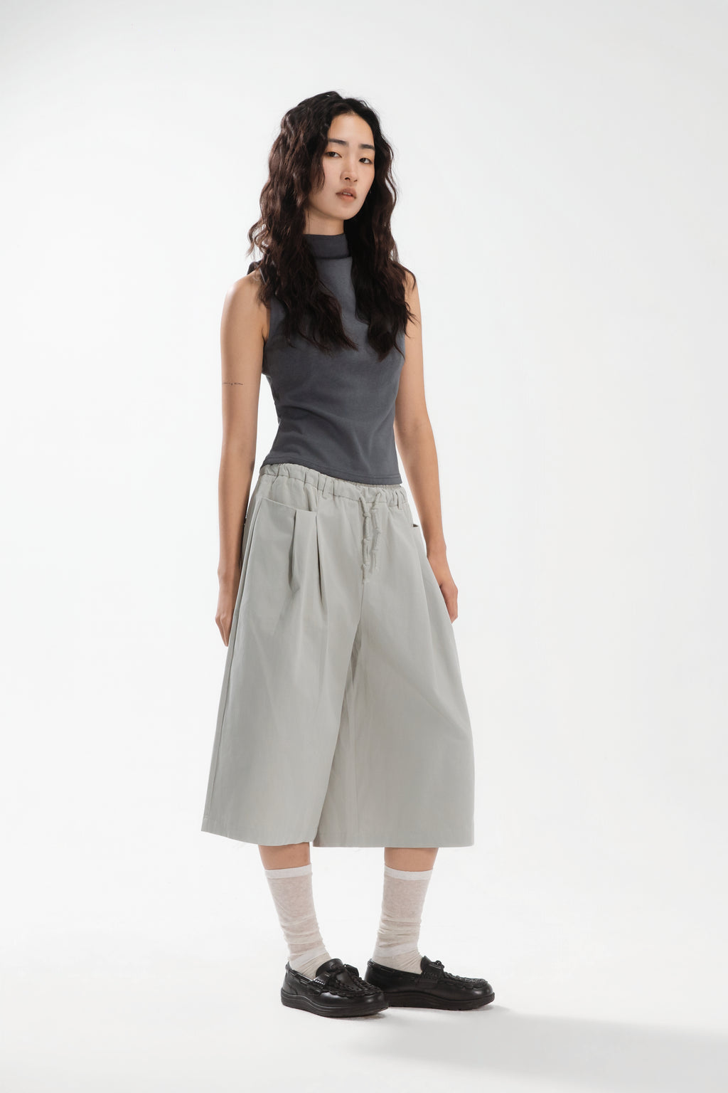 Gender Neutral Double Waist Capri Pants (Dirty Sage)