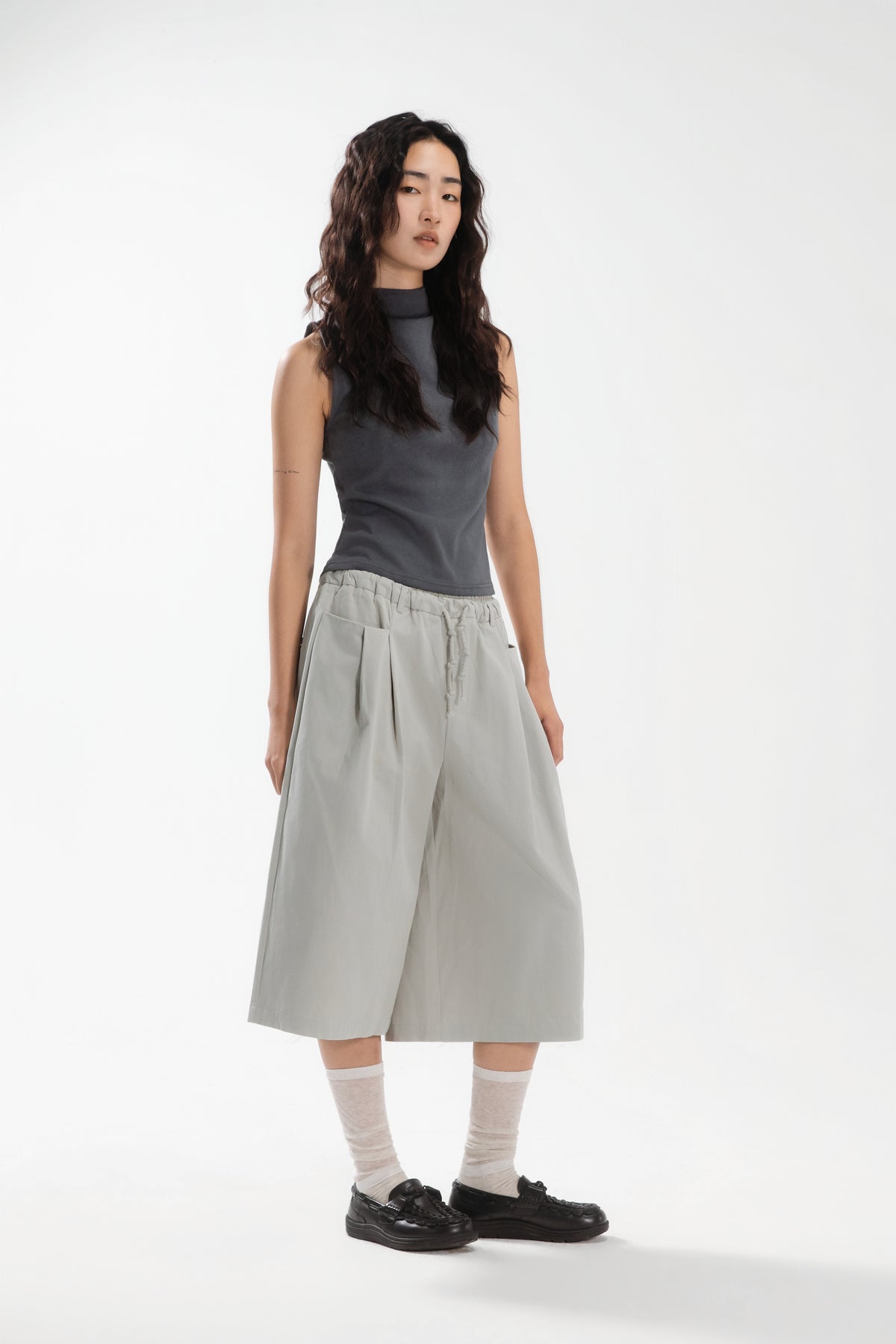 Gender Neutral Double Waist Capri Pants (Dirty Sage)