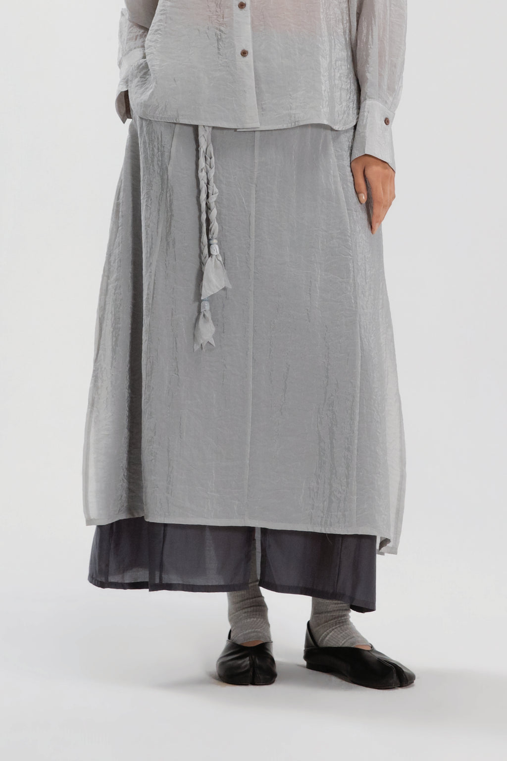 Dual Layer Skirt w/ Braided Belt (Dark Grey)