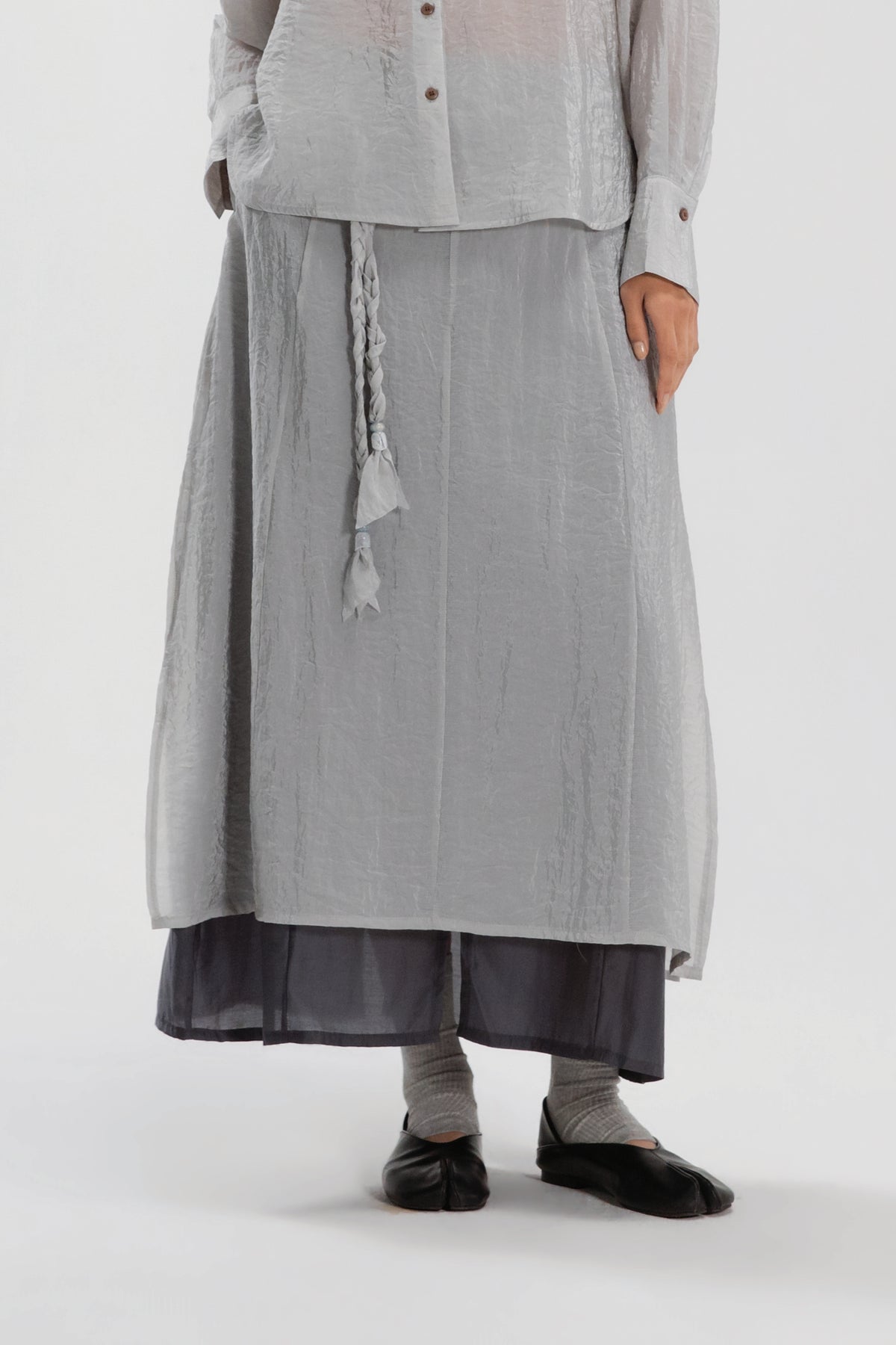 Dual Layer Skirt w/ Braided Belt (Dark Grey)