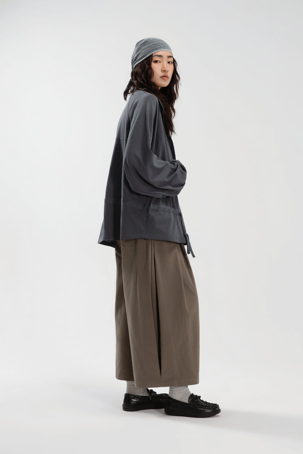 Gender Neutral Slouchy Knit Trench Outer (Blue)
