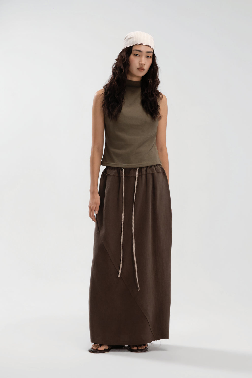 Slouchy Knit Semi High Neck Tank Top (Tea)
