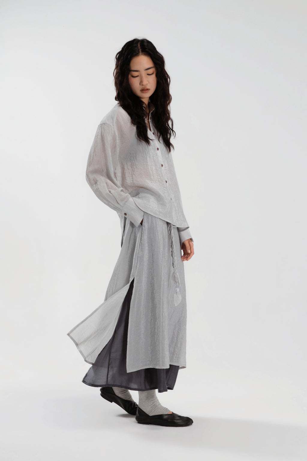 Dual Layer Skirt w/ Braided Belt (Dark Grey)