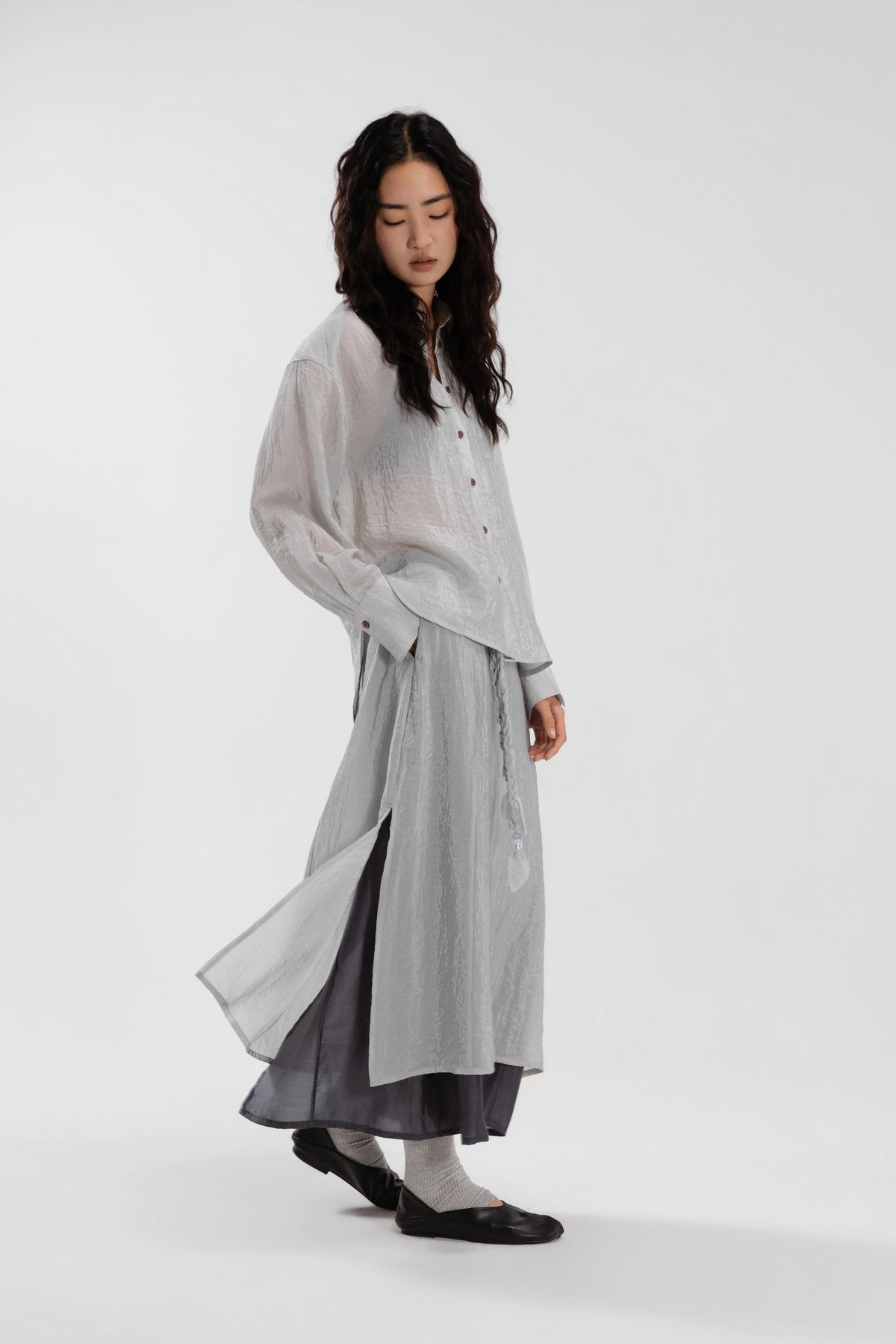 Dual Layer Skirt w/ Braided Belt (Dark Grey)