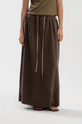 Raw Hem Long Skirt (Ash Brown)