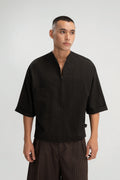 Gender Neutral Collarless Half-Zipper Shirt (Dark Grey)