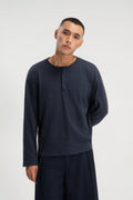Gender Neutral Grain Knit Long Sleeve Tee (Blue)
