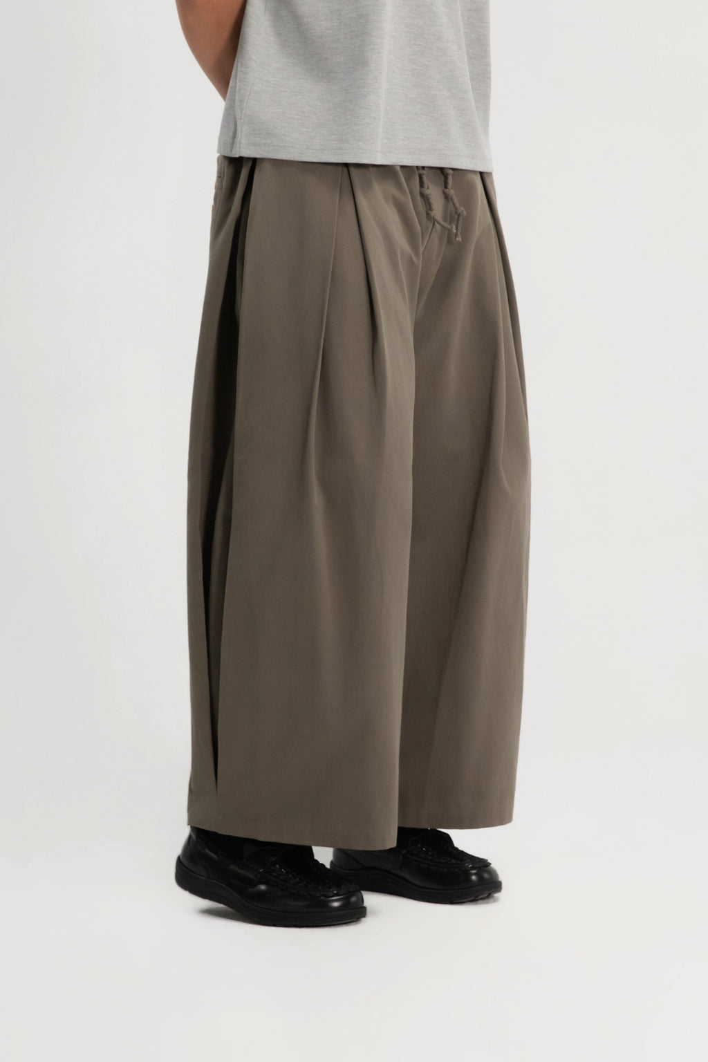 Gender Neutral Double Waist Baggy Ankle Pants (Dirty Espresso)