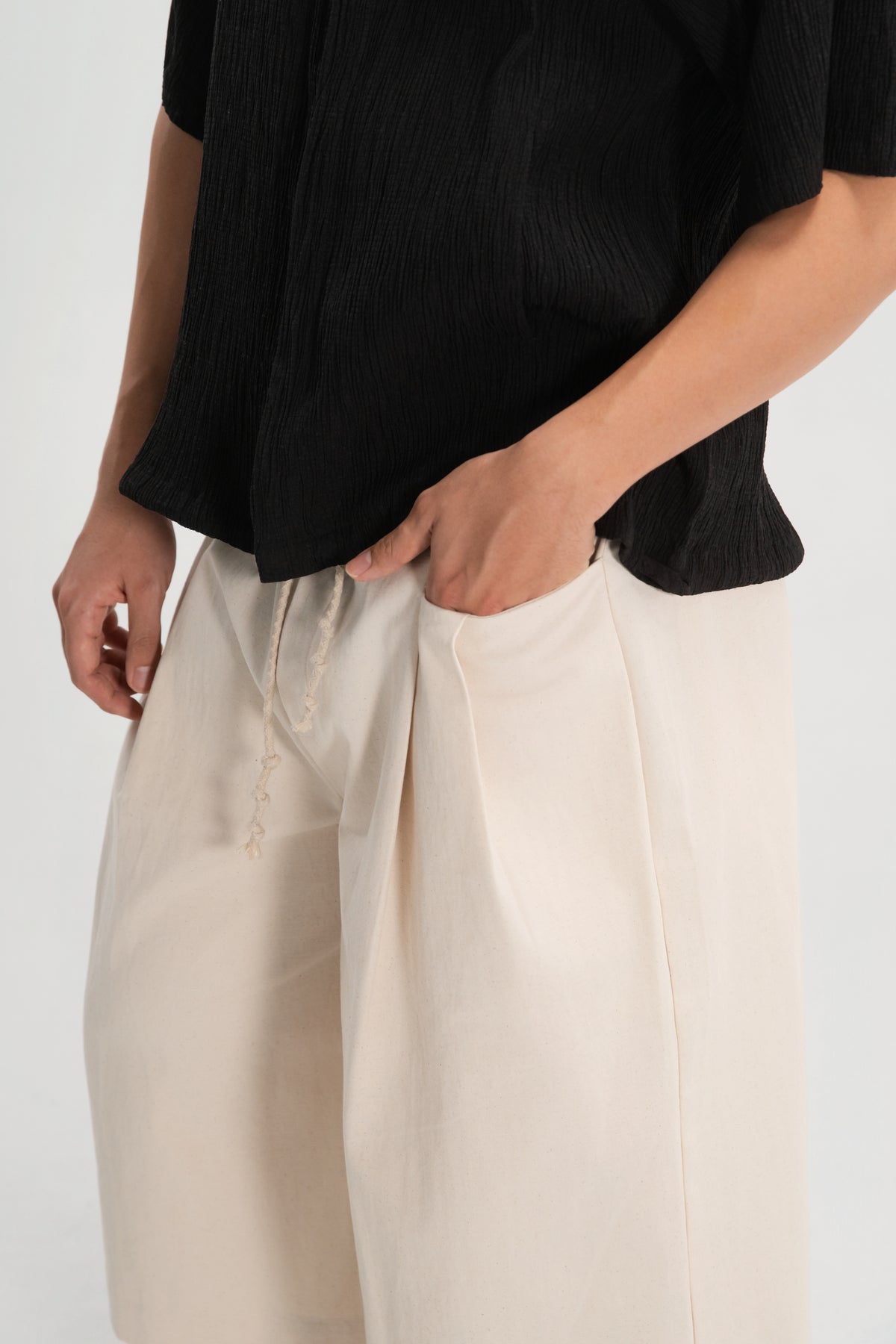 Gender Neutral Double Waist Capri Pants (Dirty Beige)