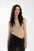 Lazy Thin Knit Long Sleeve Button Top (Khaki)