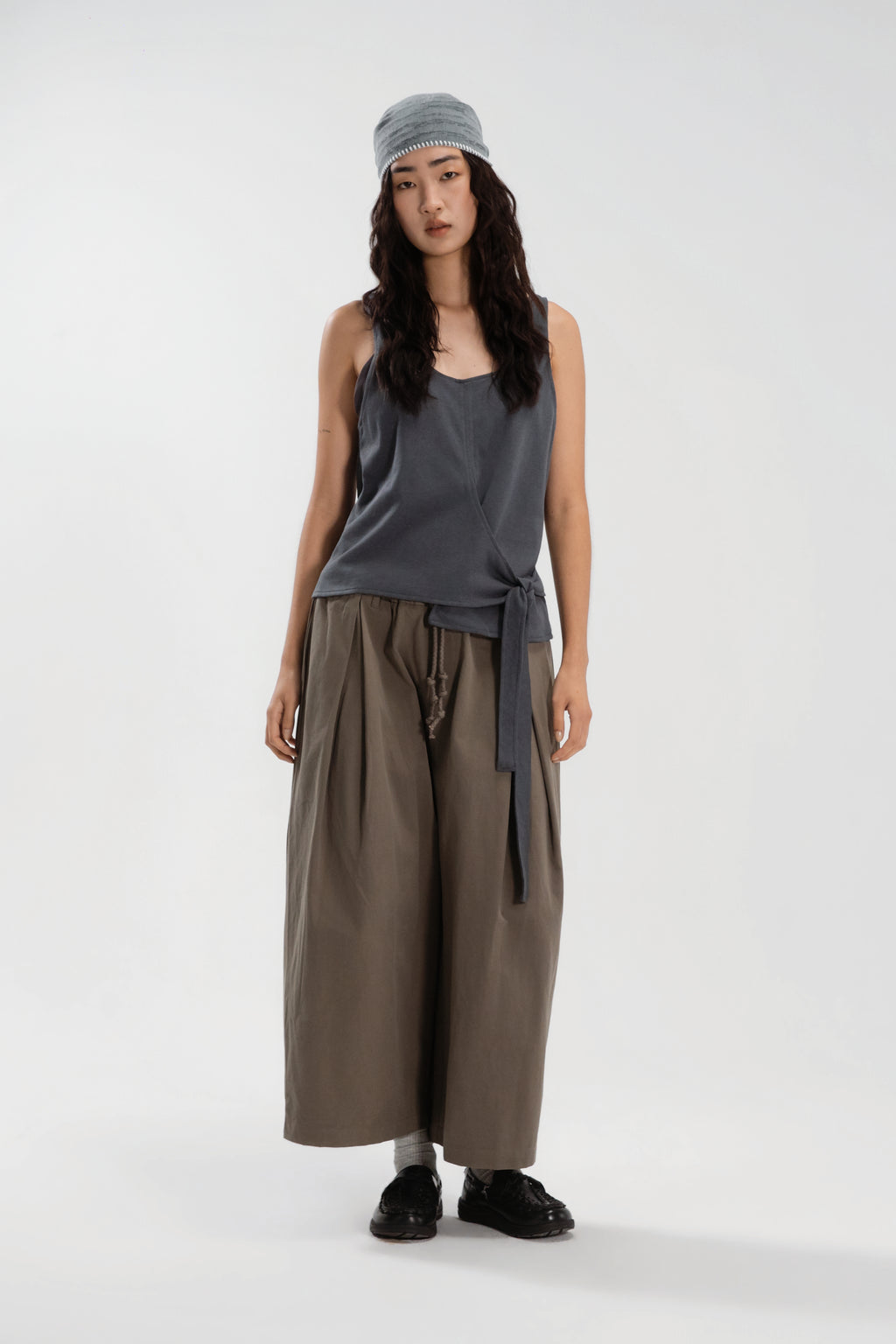 Slouchy Knit Slit-Wrap Tank Top (Blue)