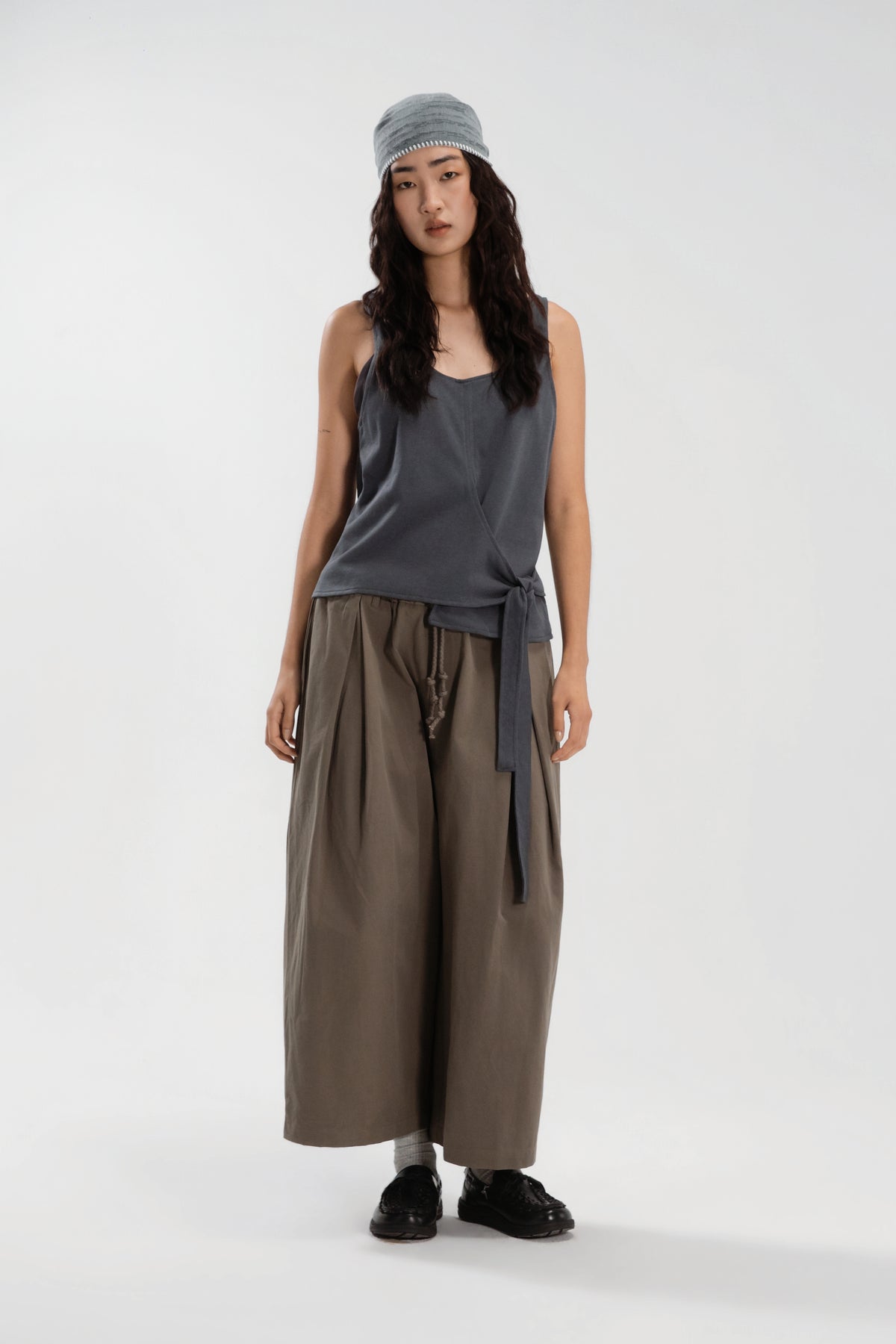 Slouchy Knit Slit-Wrap Tank Top (Blue)