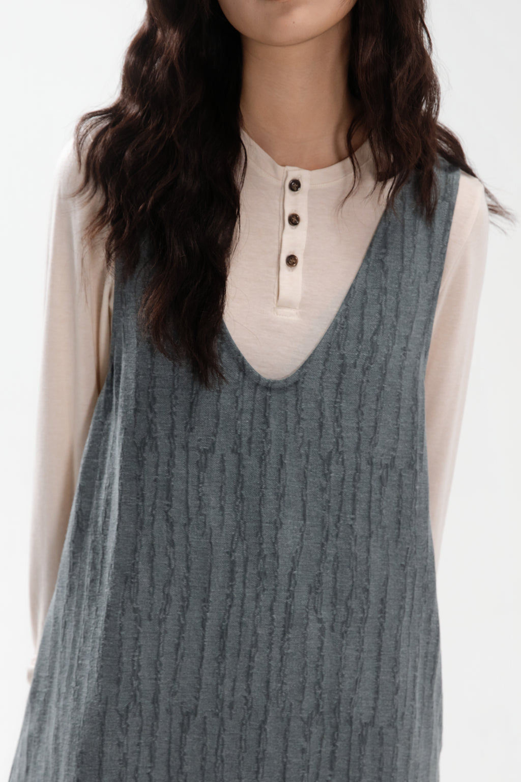 Front Deep-V Tank Cocoon Dress (Aged Teal)