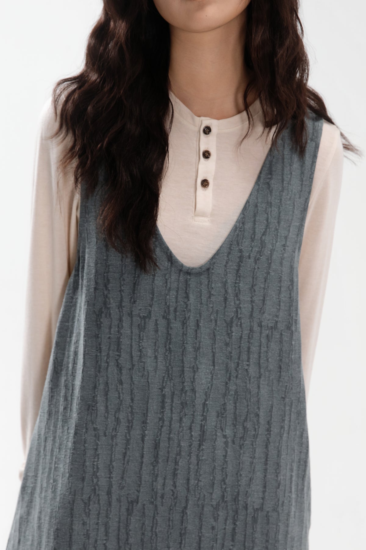 Front Deep-V Tank Cocoon Dress (Aged Teal)