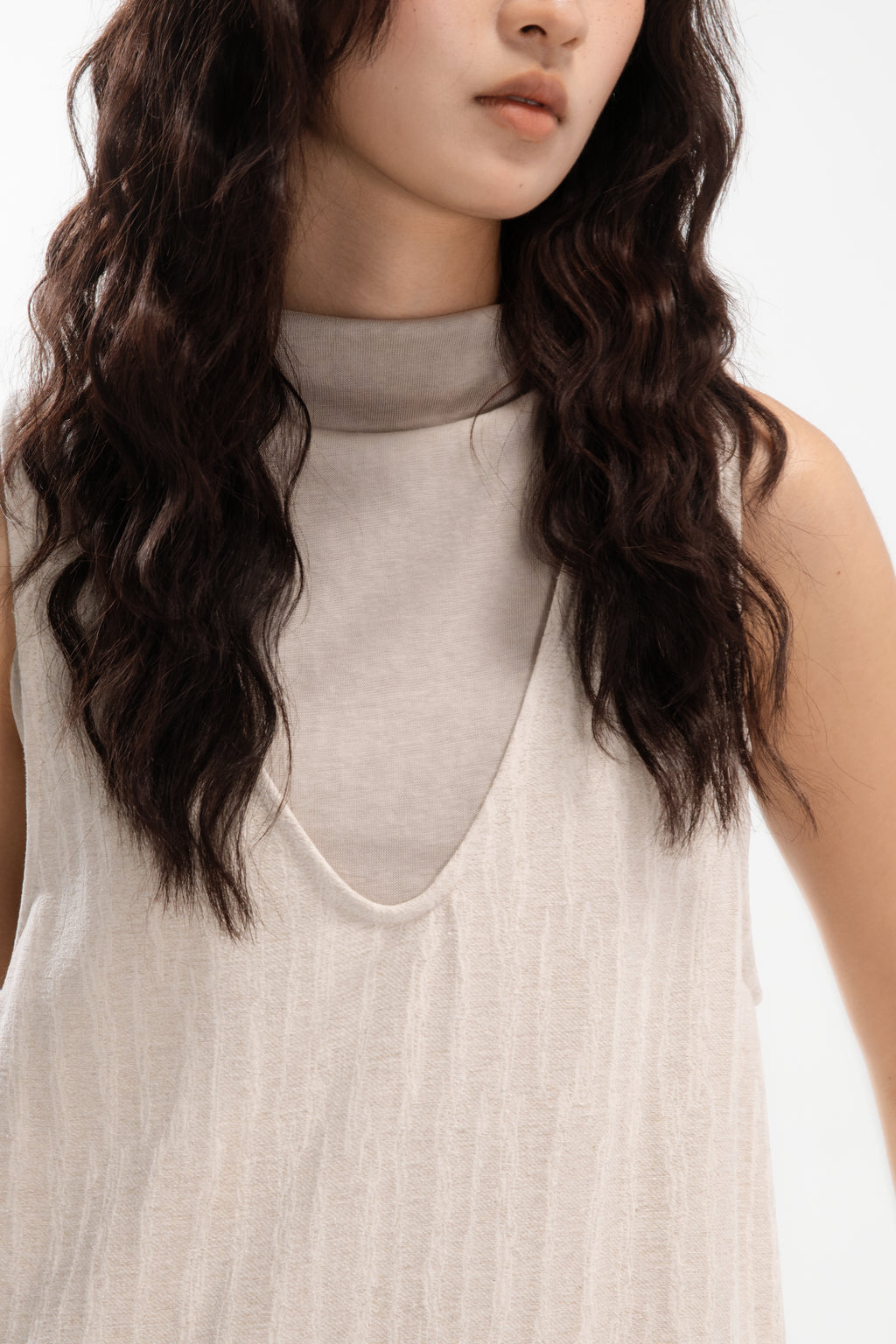 Front Deep-V Tank Cocoon Dress (Aged Beige)