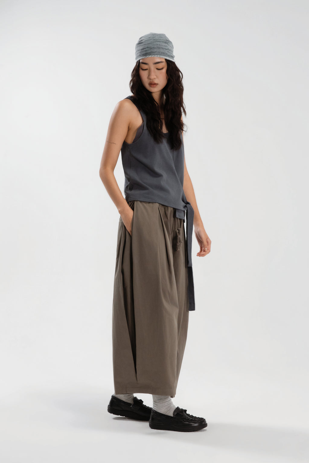 Slouchy Knit Slit-Wrap Tank Top (Blue)