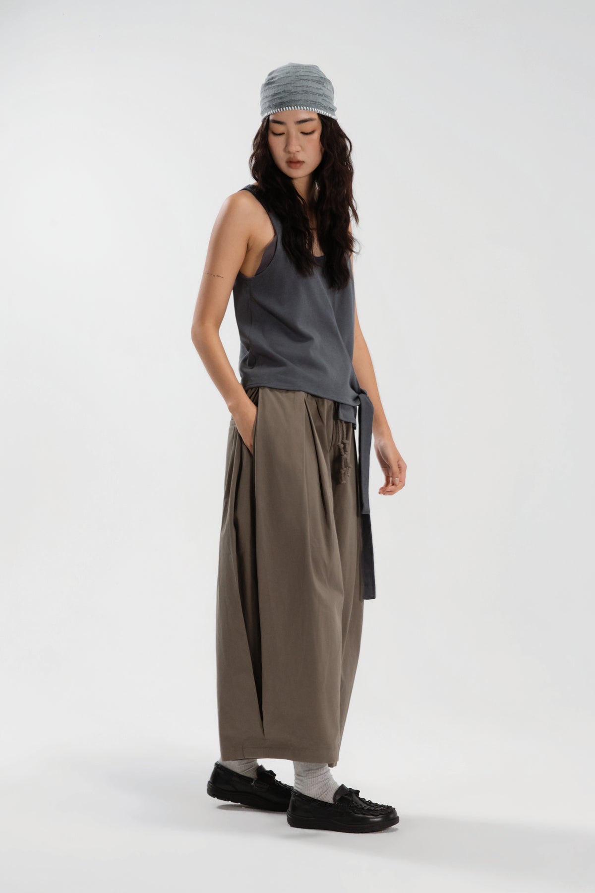 Slouchy Knit Slit-Wrap Tank Top (Blue)