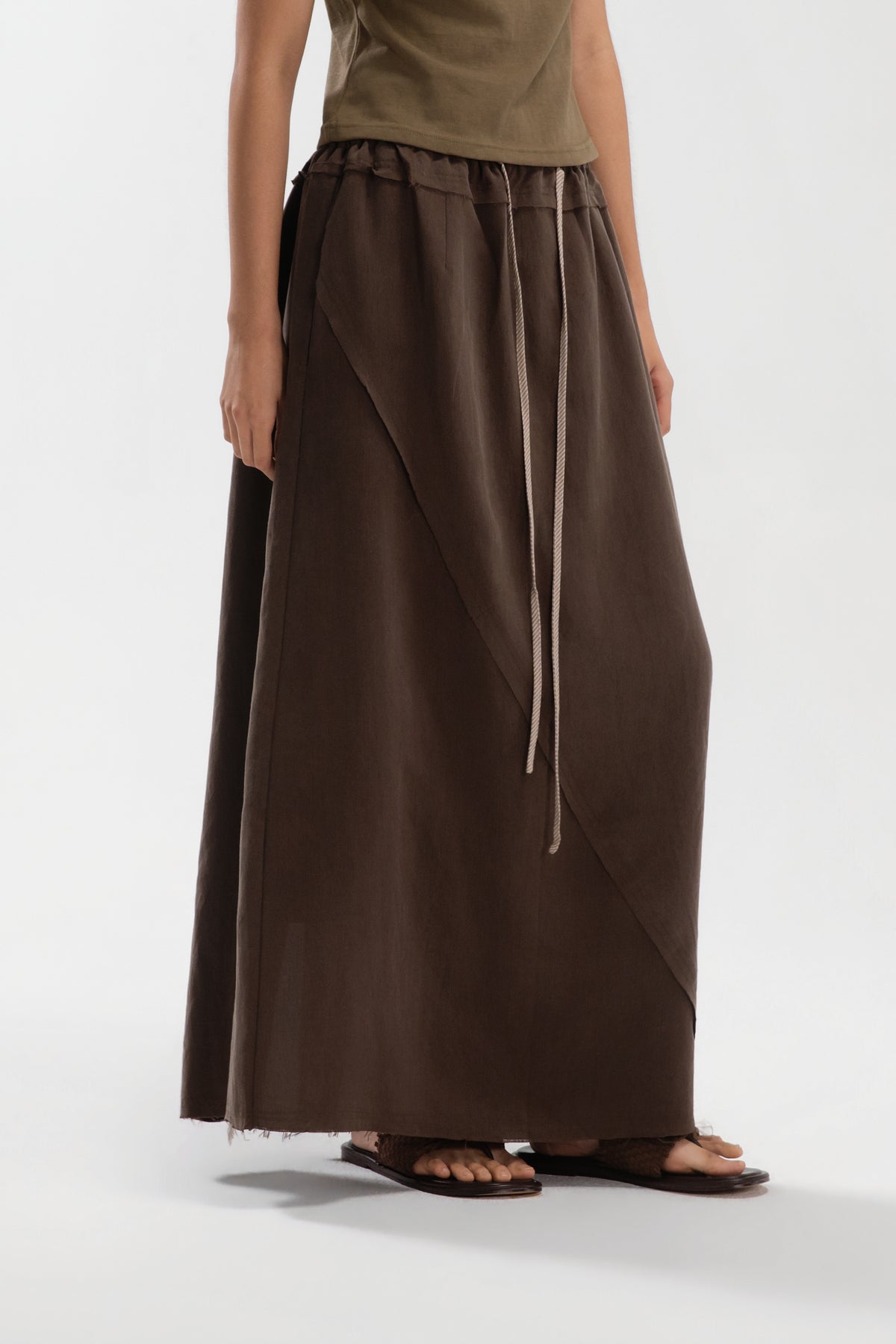 Raw Hem Long Skirt (Ash Brown)