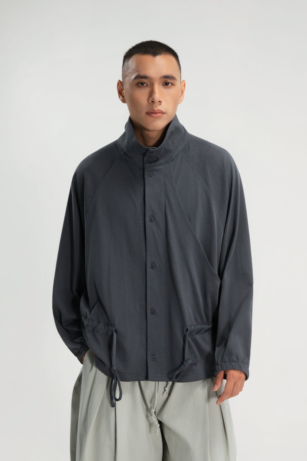 Gender Neutral Slouchy Knit Trench Outer (Blue)