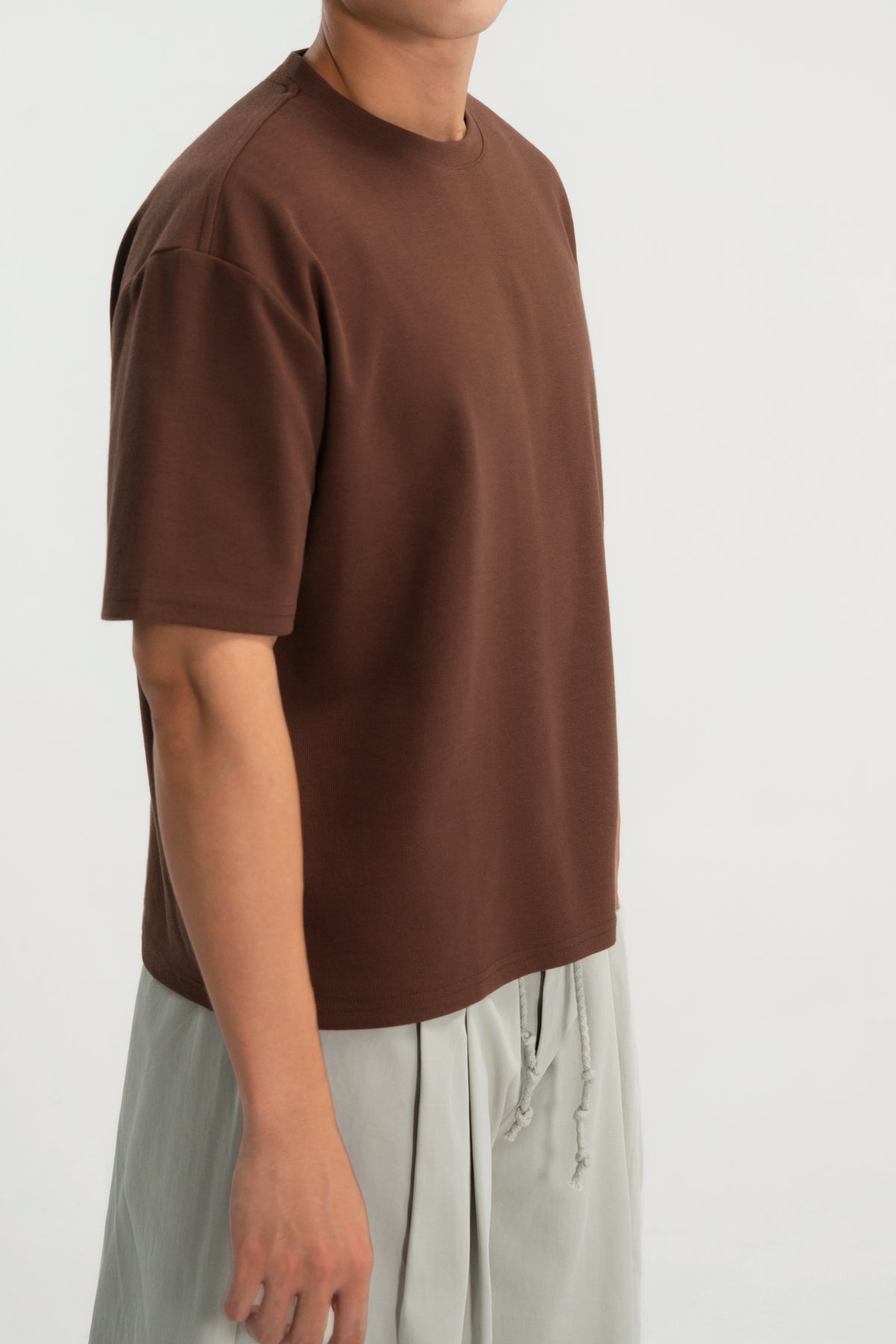 Gender Neutral Boxy Crop Waffle Tee (Brown)