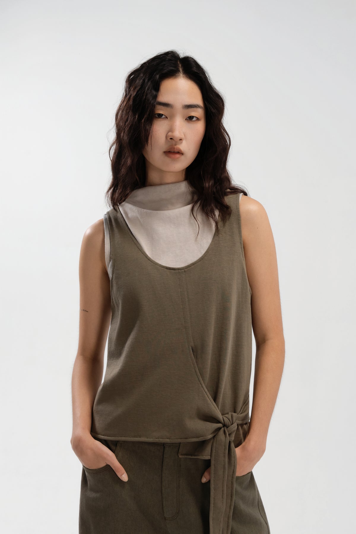 Slouchy Knit Slit-Wrap Tank Top (Tea)