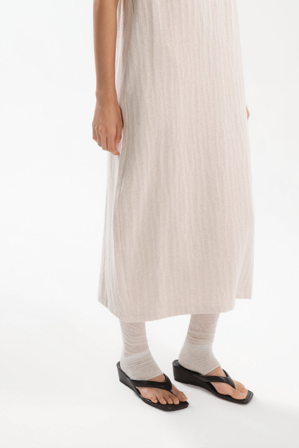 Front Deep-V Tank Cocoon Dress (Aged Beige)
