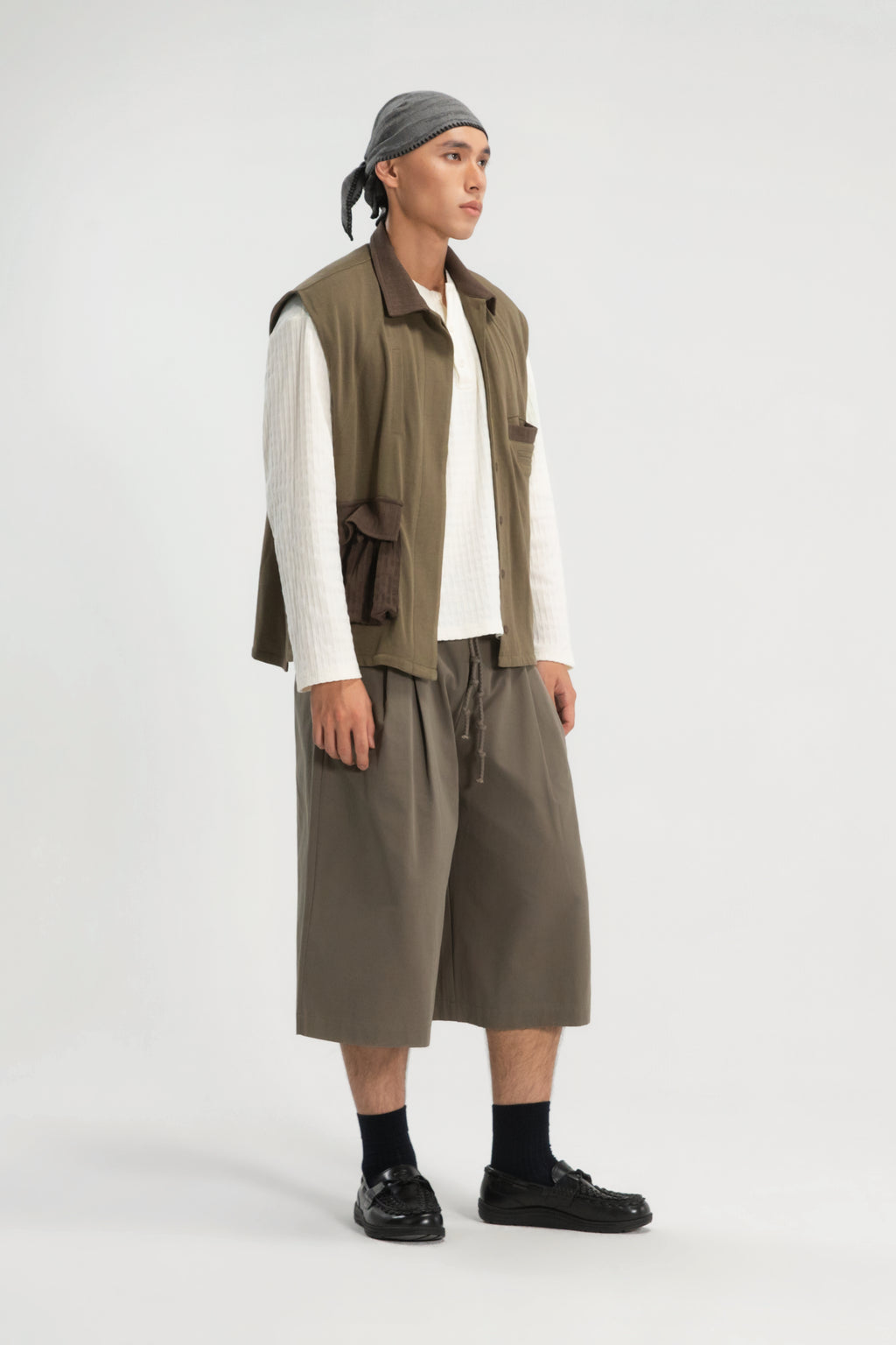 Gender Neutral Double Waist Capri Pants (Dirty Espresso)
