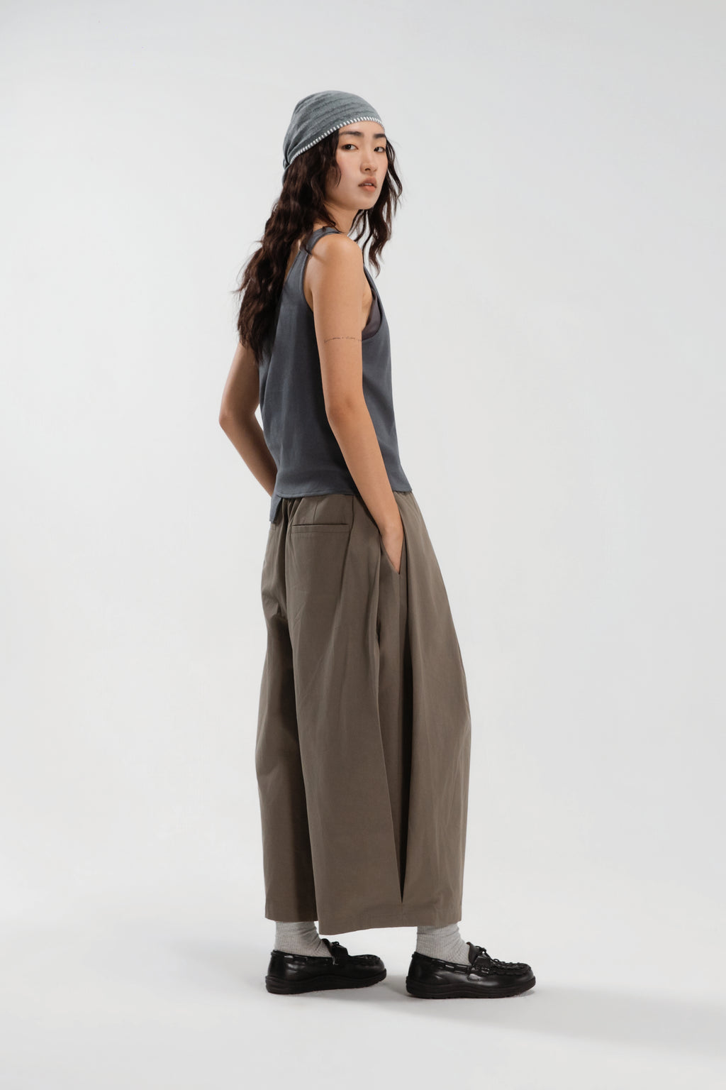 Gender Neutral Double Waist Baggy Ankle Pants (Dirty Espresso)