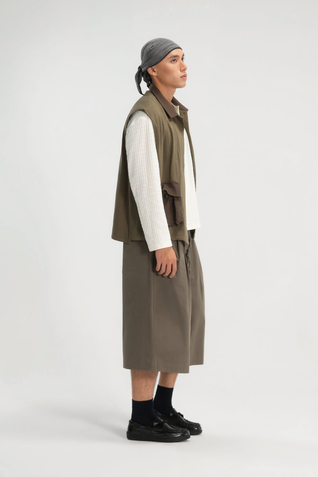 Gender Neutral Double Waist Capri Pants (Dirty Espresso)