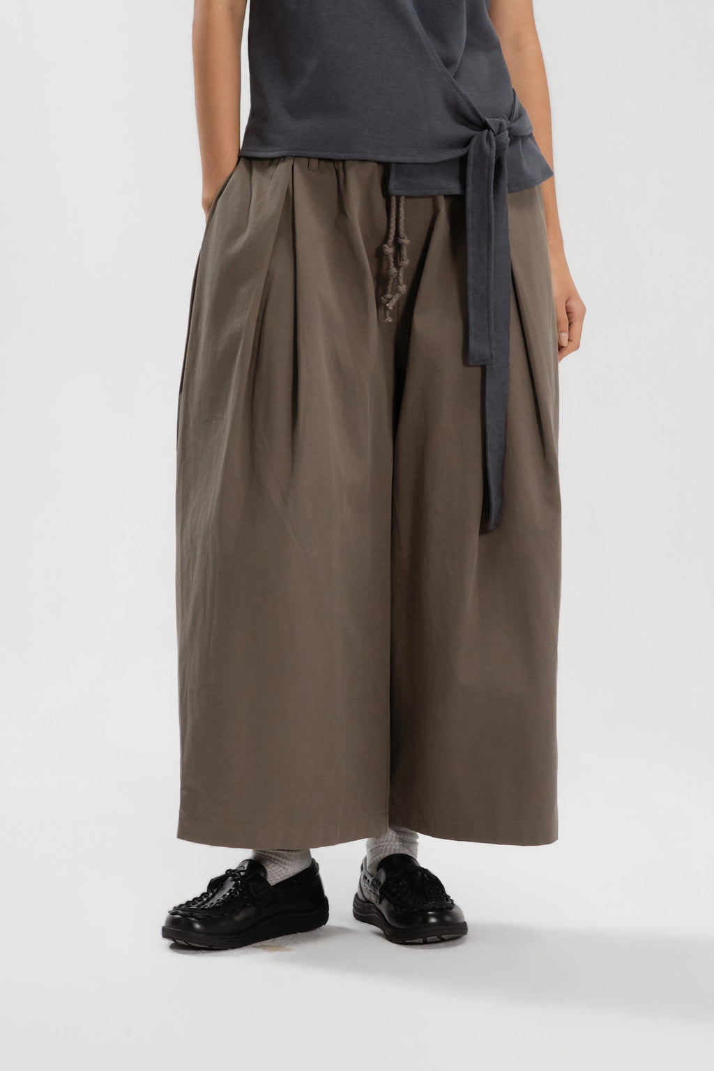 Gender Neutral Double Waist Baggy Ankle Pants (Dirty Espresso)