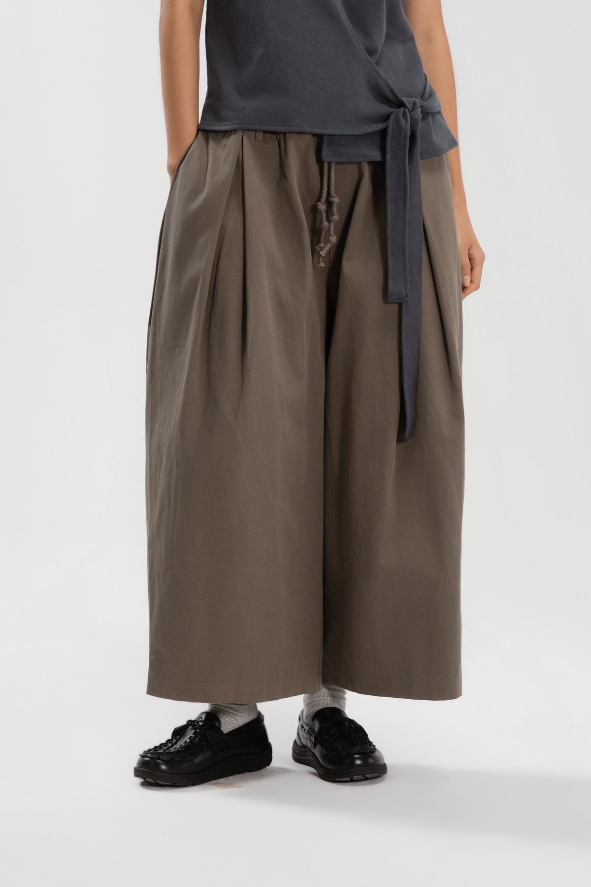 Gender Neutral Double Waist Baggy Ankle Pants (Dirty Espresso)