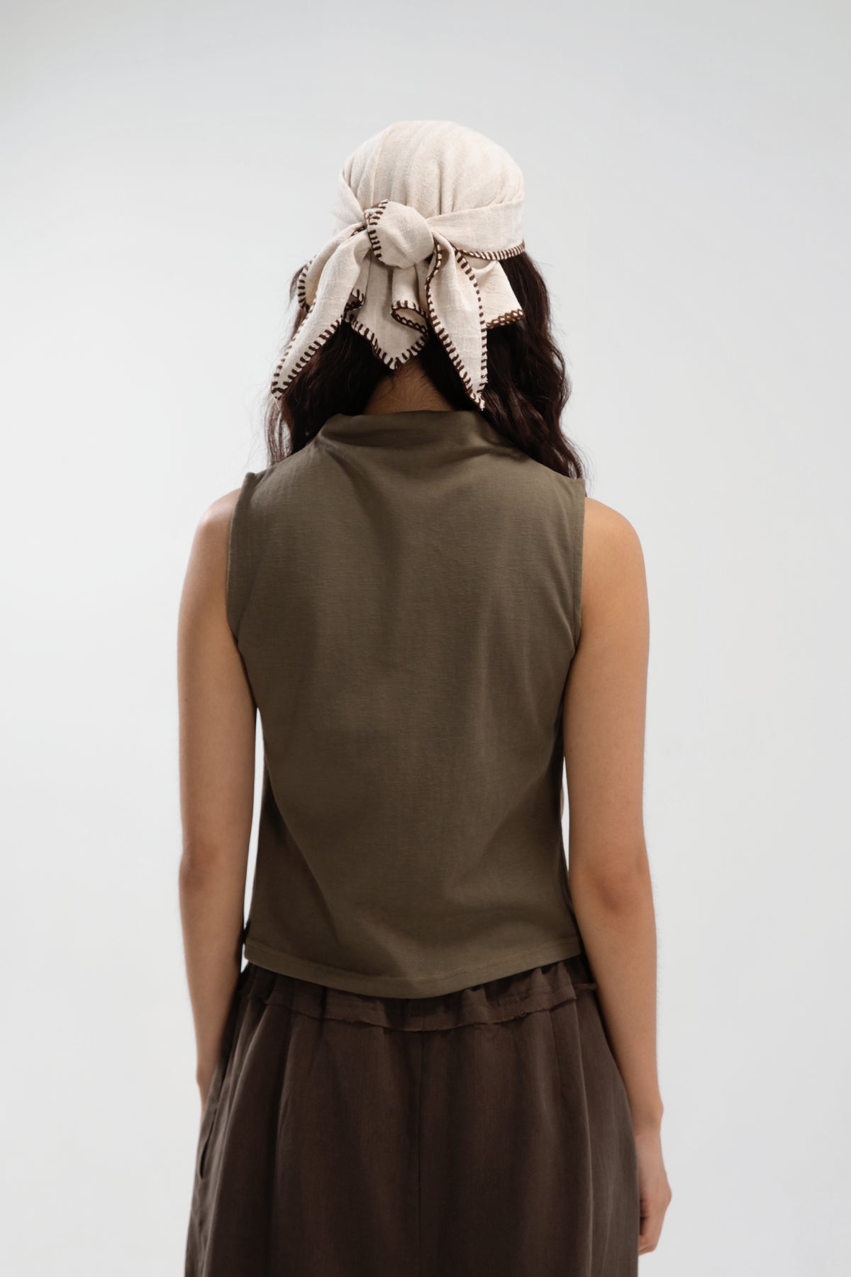 Slouchy Knit Semi High Neck Tank Top (Tea)