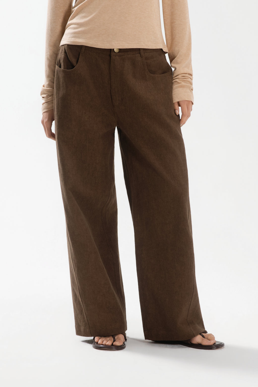 Medium Rise Straight-Cut Denim Pants (Dirty Brown)