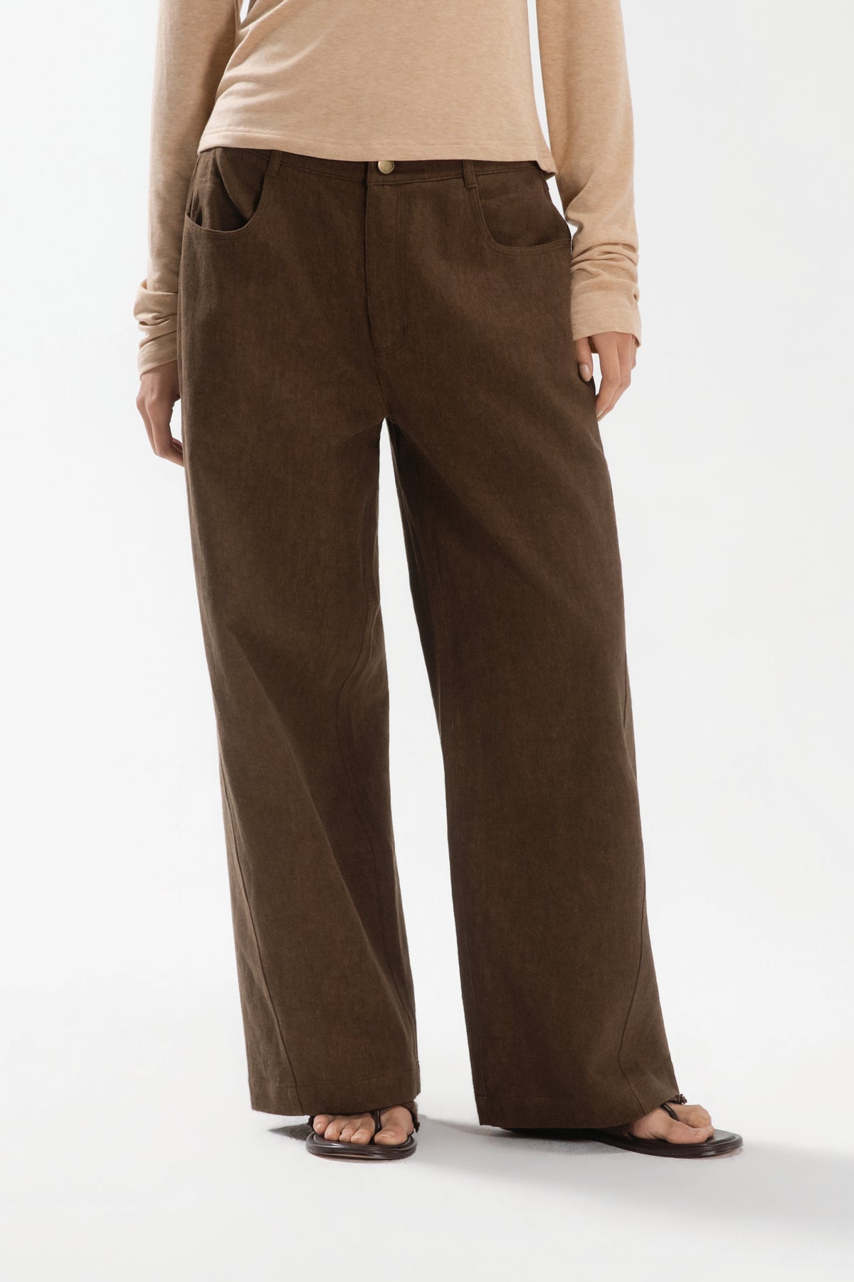 Medium Rise Straight-Cut Denim Pants (Dirty Brown)