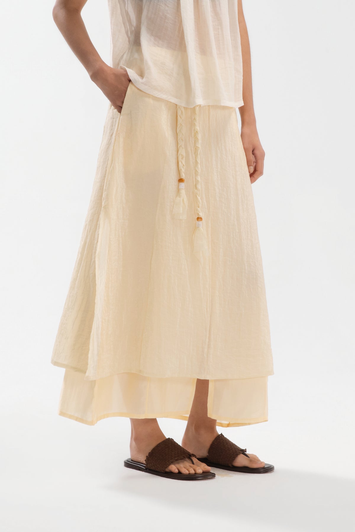 Dual Layer Skirt w/ Braided Belt (Butter)