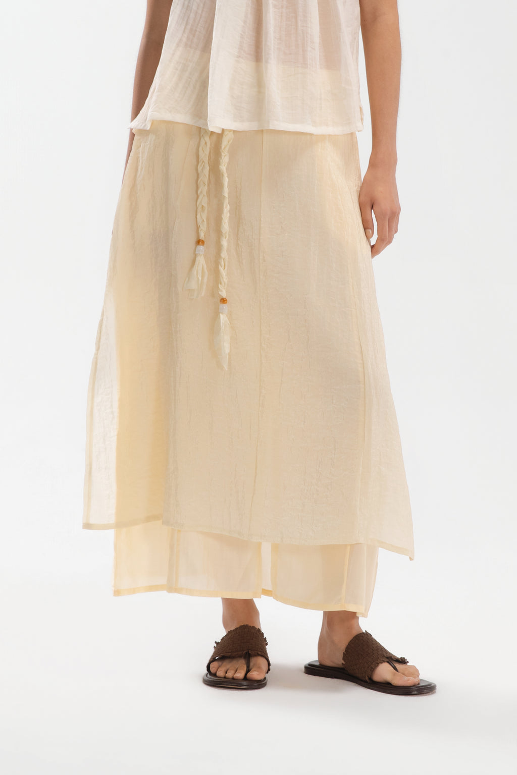 Dual Layer Skirt w/ Braided Belt (Butter)