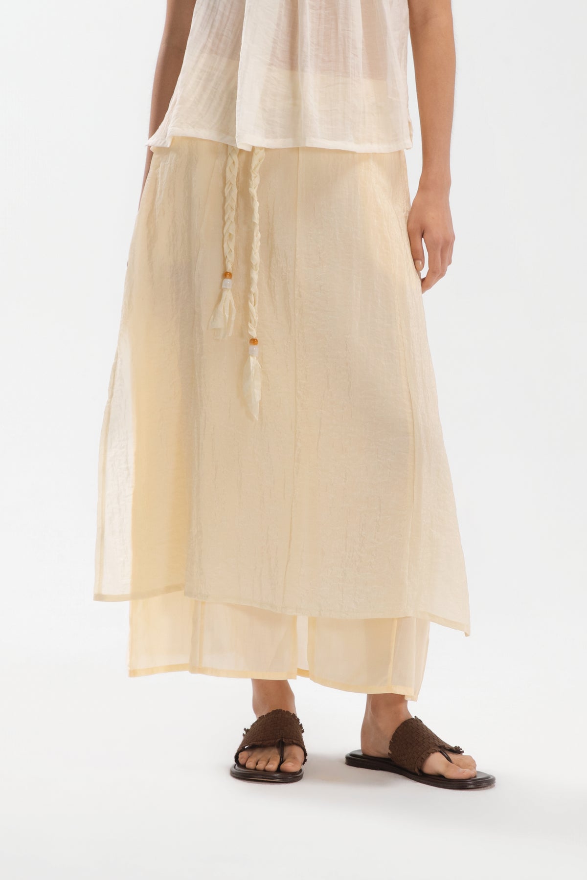 Dual Layer Skirt w/ Braided Belt (Butter)