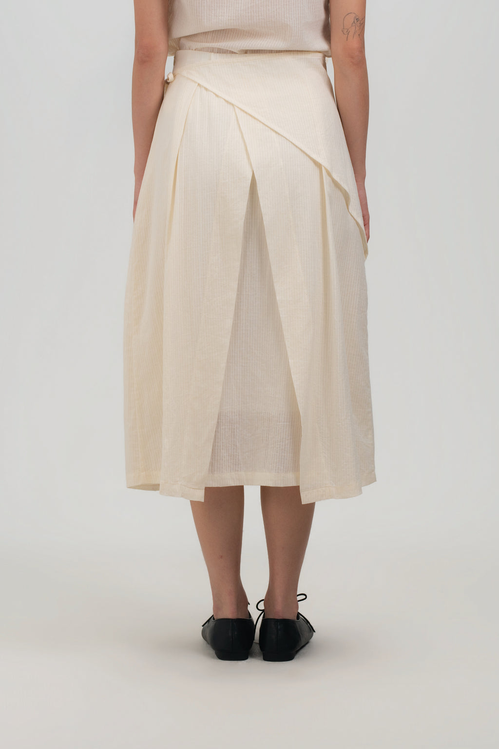 Waist Bandeu Layering Pleated Skirt - Midi (Off White Grid)