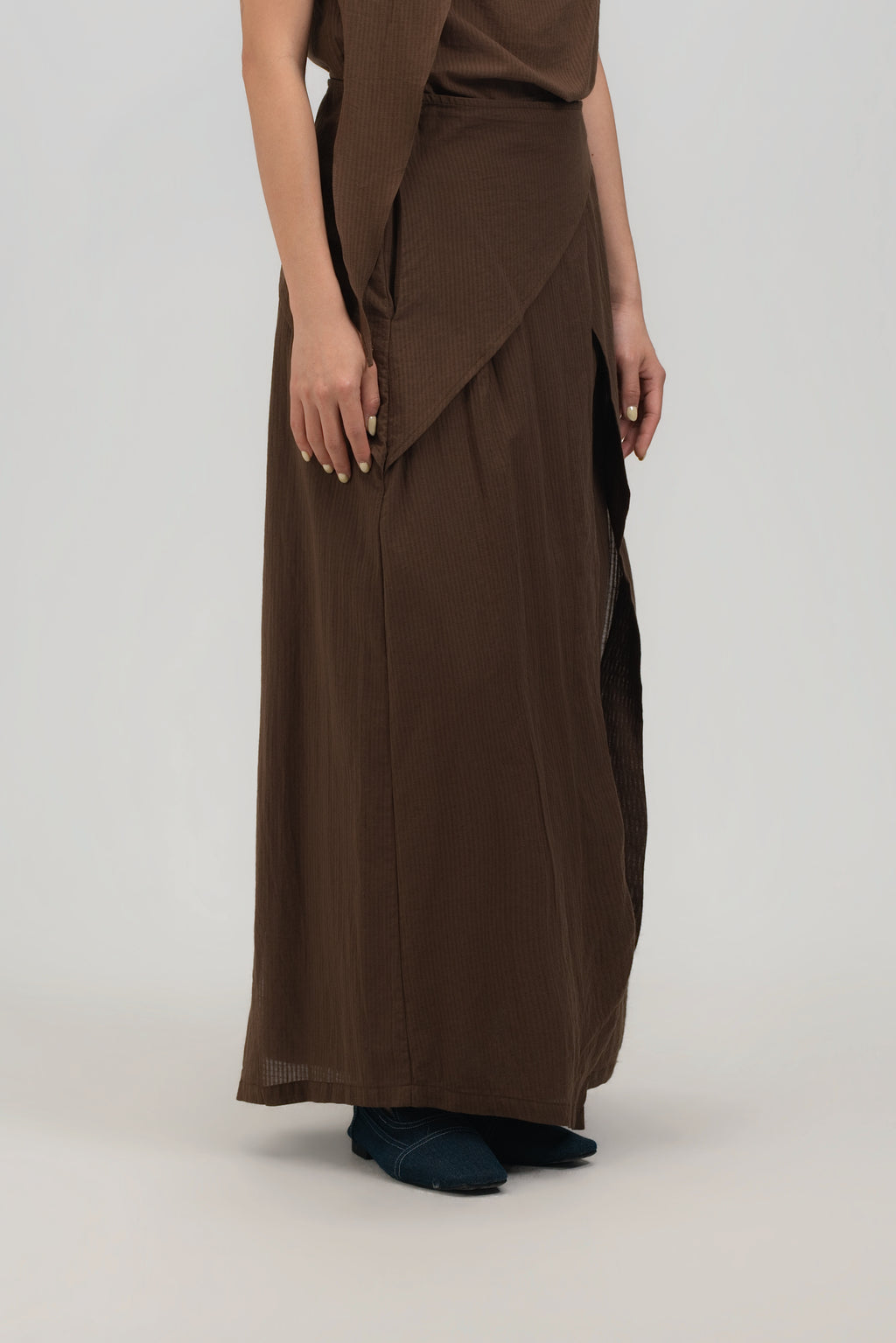 Waist Bandeu Layering Pleated Skirt - Plus Long (Brown Grid)
