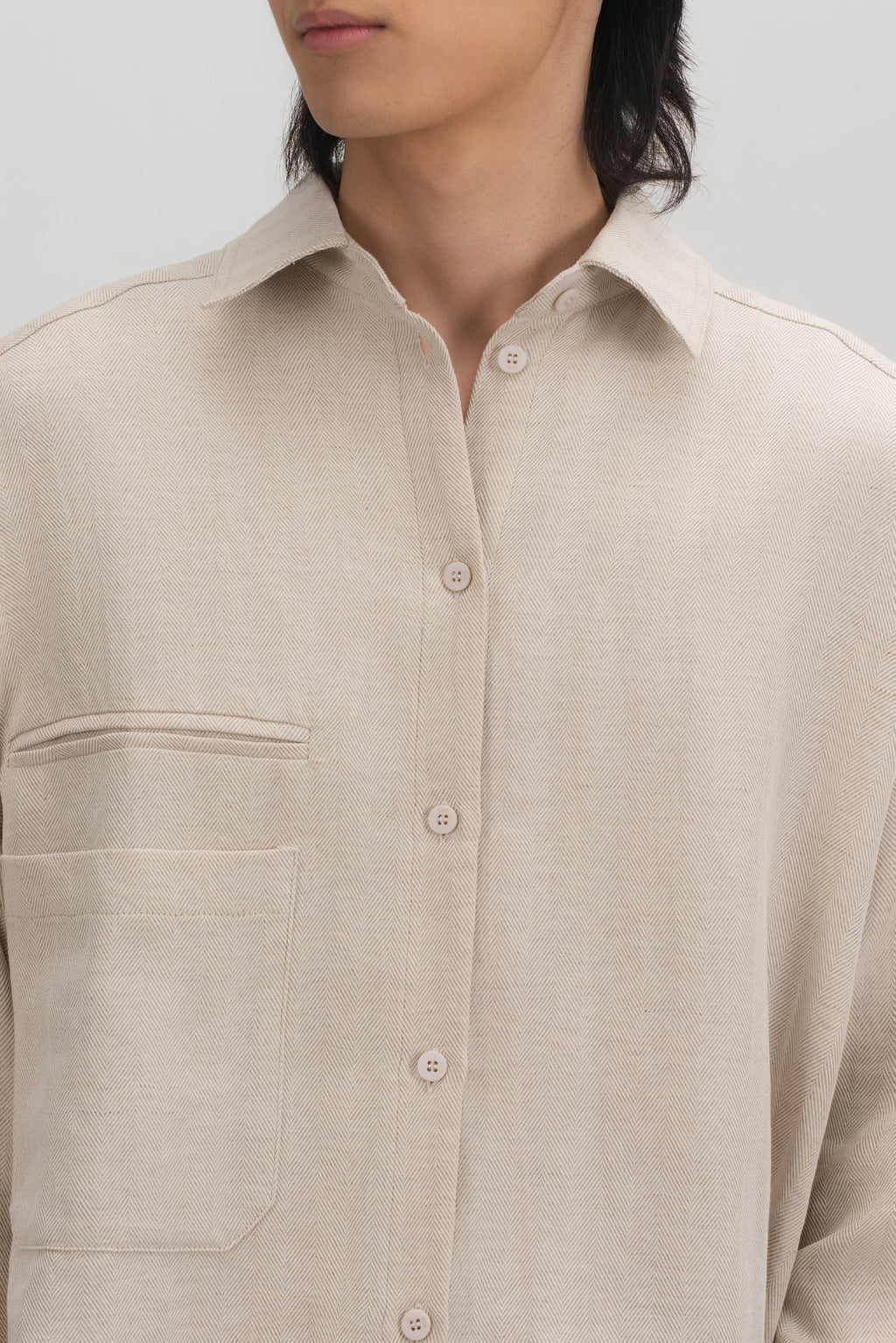 Gender Neutral Oversized Arm Long Sleeve Blouse (Linen Beige)