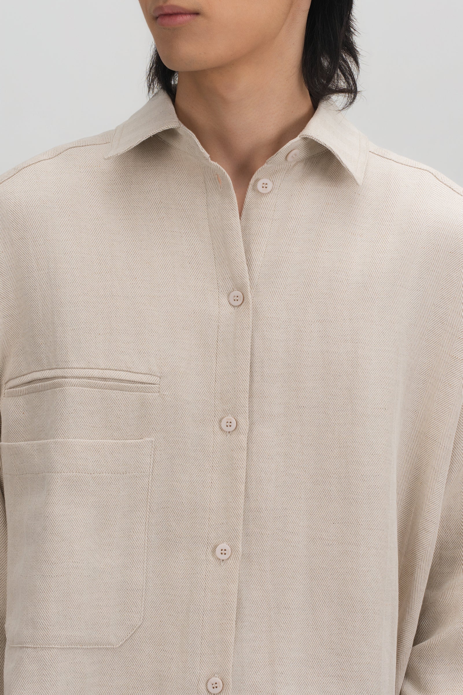 Gender Neutral Oversized Arm Long Sleeve Blouse (Linen Beige)