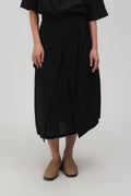 Waist Bandeu Layering Pleated Skirt - Midi (Black Grid)