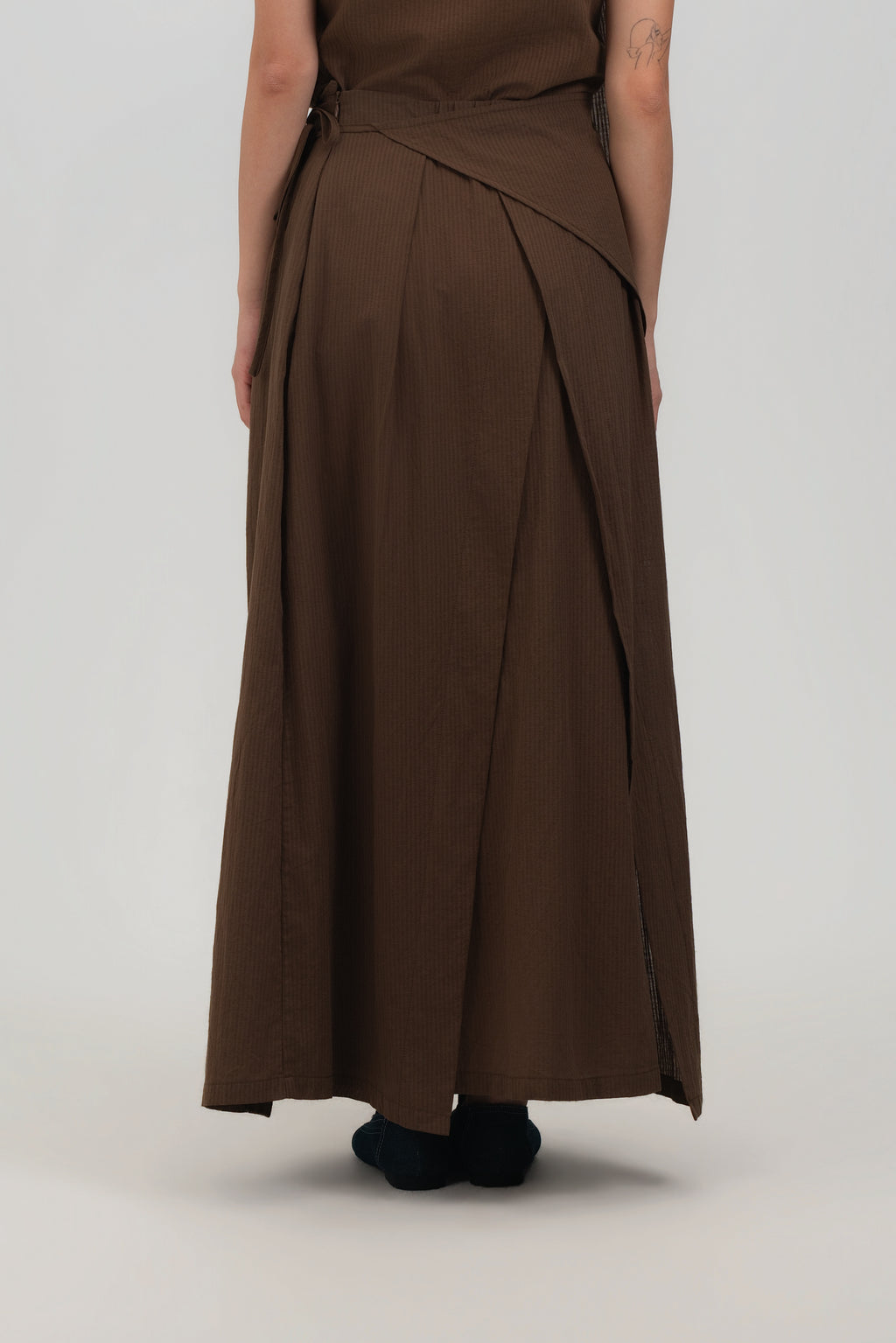 Waist Bandeu Layering Pleated Skirt - Plus Long (Brown Grid)