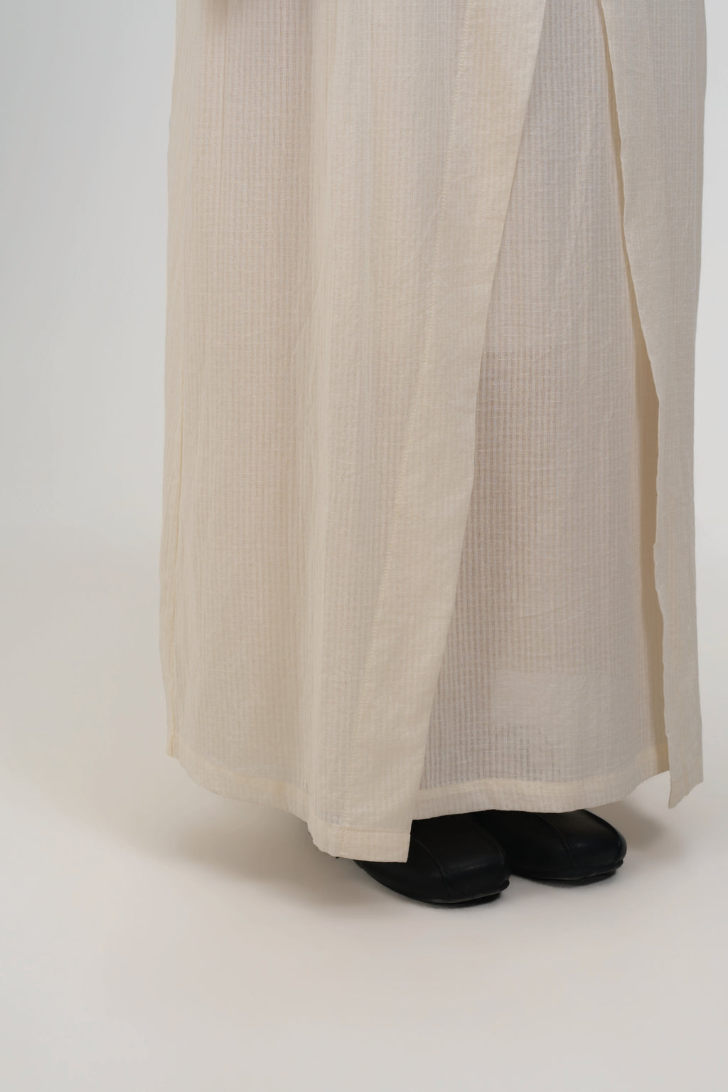 Waist Bandeu Layering Pleated Skirt - Plus Long (Off White Grid)