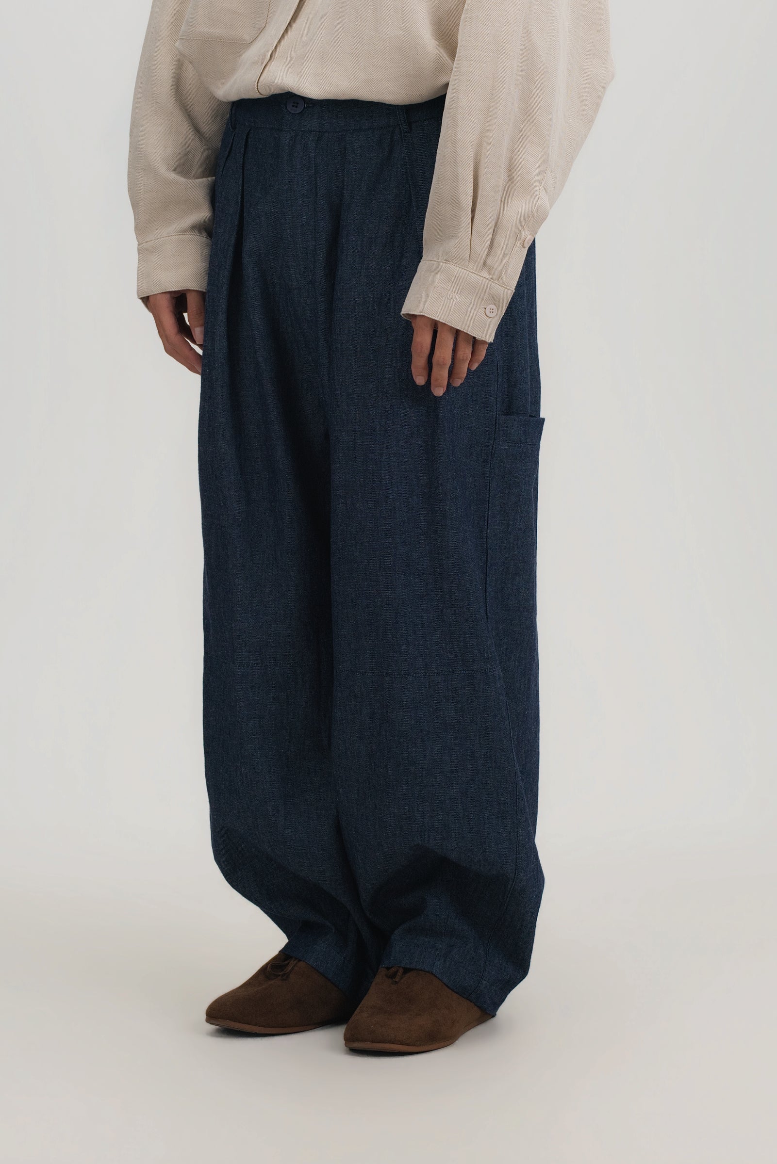 Gender Neutral Cocoon Trousers (Linen Denim / Blue)