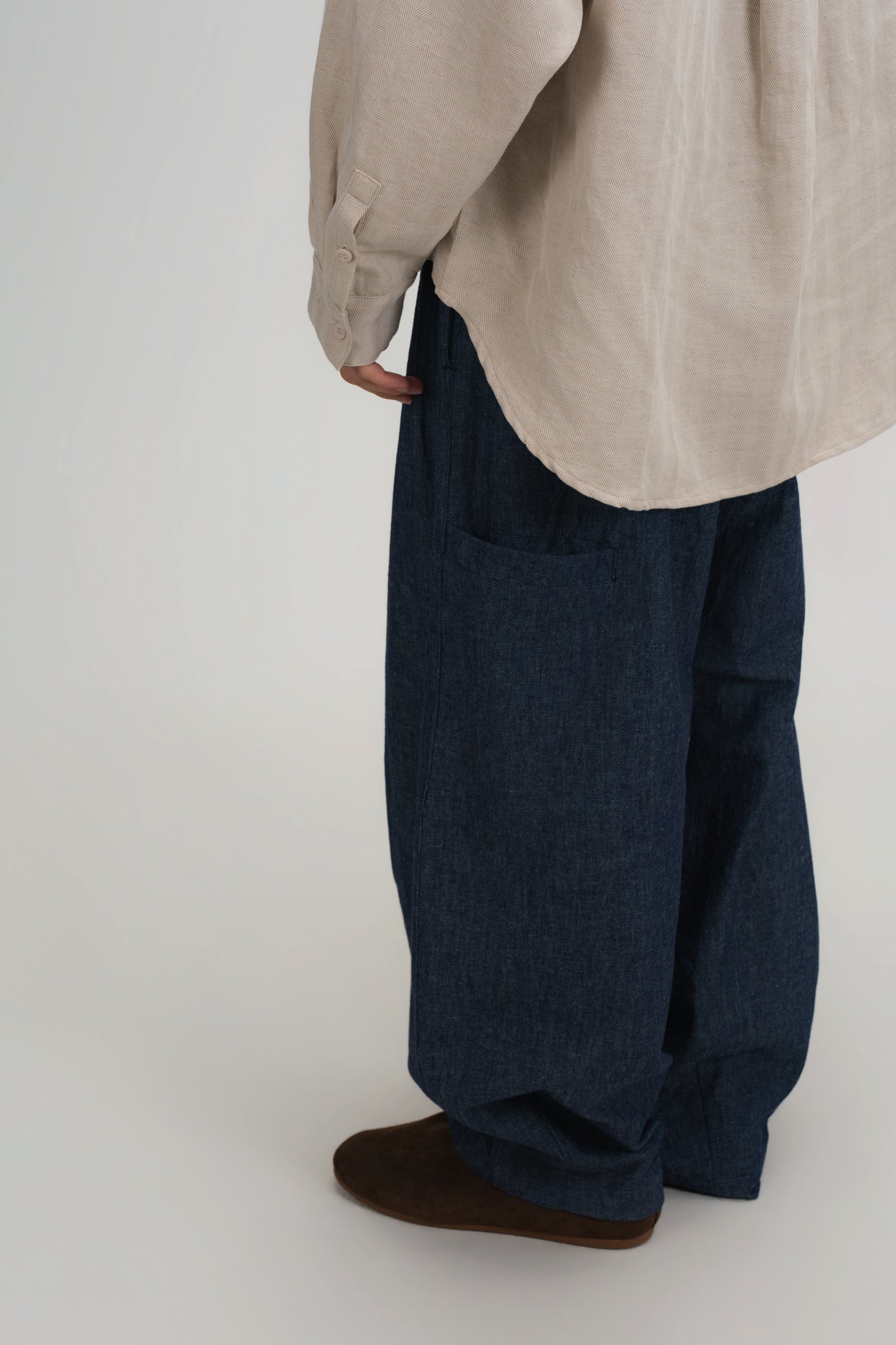 Gender Neutral Cocoon Trousers (Linen Denim / Blue)