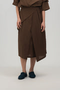 Waist Bandeu Layering Pleated Skirt - Midi (Brown Grid)